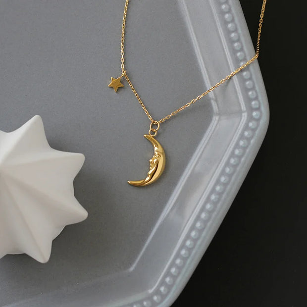 18K Gold Plated Moon & Star Charm Necklace