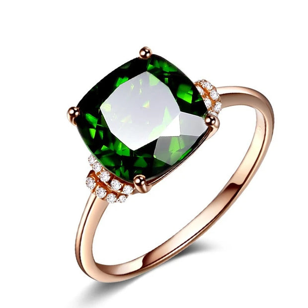 Rose Gold Natural Grandmother Green Emerald Ring Women