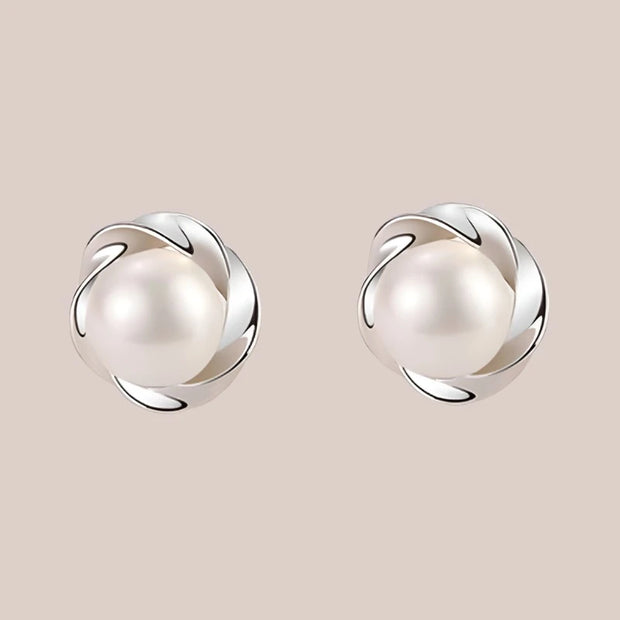 Swirling Pearl Stud Earrings