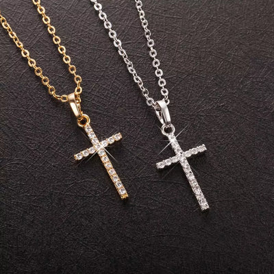 Fashion Female Cross Pendants Gold Black Color Crystal Jesus Cross Pendant Necklace