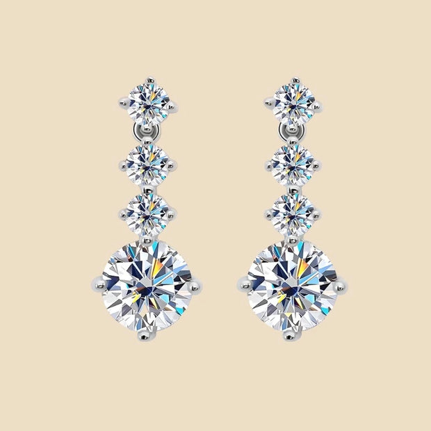 Round-Cut of 2.6 Carat Moissanite Drop Earrings With Four-Prong Setting