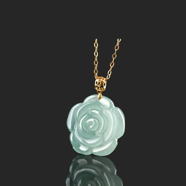 Natural Jade Rose Pendant Silver Chain Fashion Luxury Women's Accessories