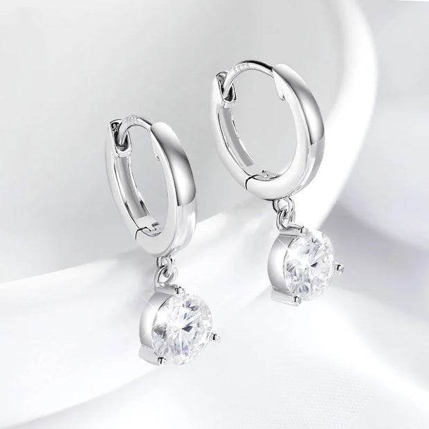 Round-Cut Moissanite Drop Earrings With Three-Prong Setting