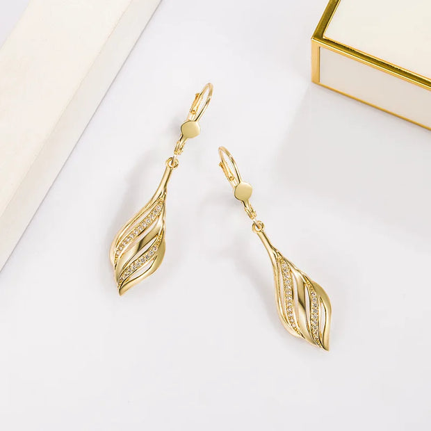Real 1000% 14K Gold Earring Jewelry for Women Aros Mujer Oreja Pure 14K Gold Natural Diamond Gemstone Dorp Earring Orecchini