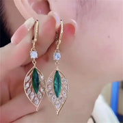 New Fashion Crystal Leaf Tassel Drop Earrings For Women