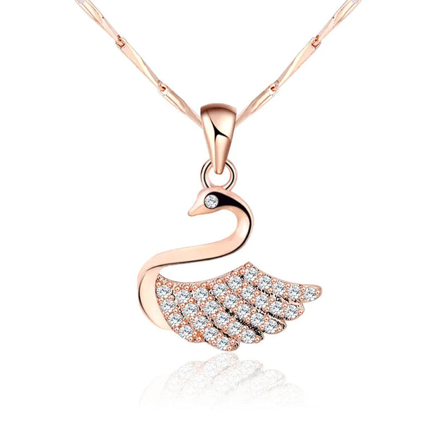 Silver Rose Gold Swan Necklace For Women