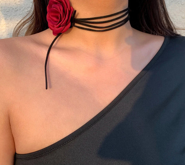 Romantic Gothic Big Rose Flower Clavicle Chain Necklace for Ladies