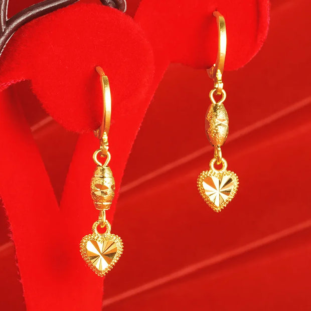 24K Gold Filled Heart Tassel Earrings