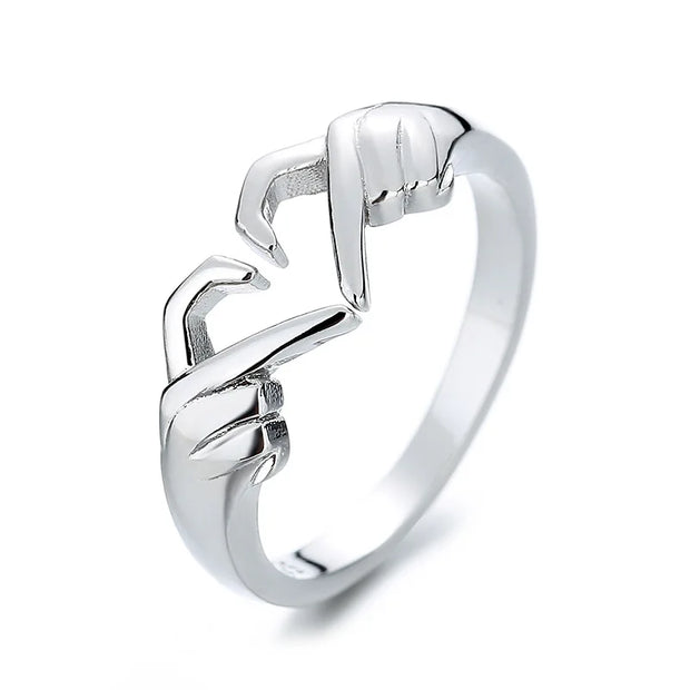 New Romantic Love Hand with Heart Shaped Ring Creative Couple Silver Color Adjustable Open Rings Personality Party Jewelry Gift